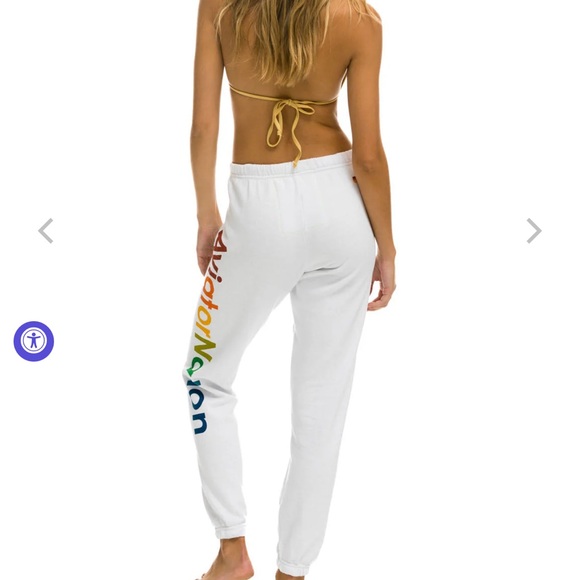 Aviator Nation White Sweatpants XS with Rainbow Logo - Picture 2 of 2